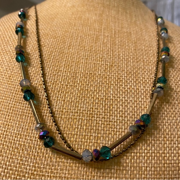 ✨2 for $30✨ Antique Gold/Bronze Tone Faceted Glass Bead Station Necklace - Picture 3 of 15
